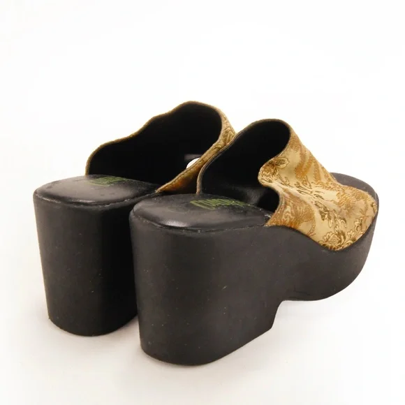 Vintage 90s Coaster Asian Floral Inspired Satin Platform Wedge Sandal Shoes - Picture 5 of 8